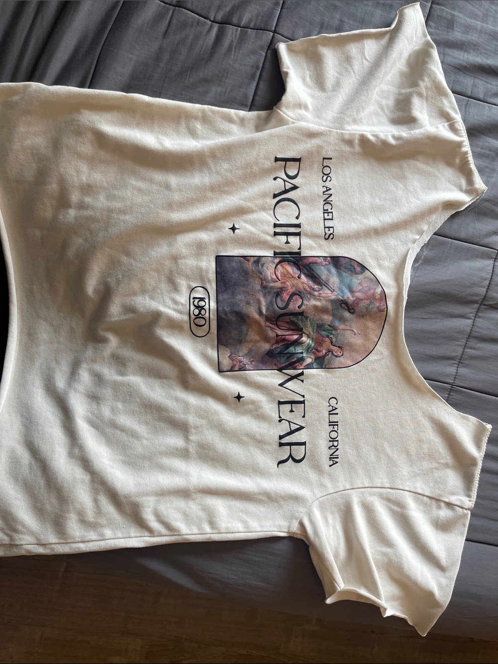 Pacific Sunwear Cream Graphic Tee with Multicolor Art